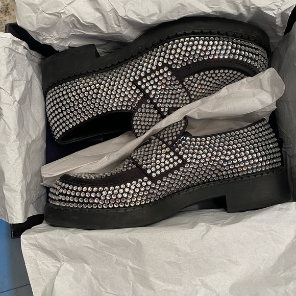 RARE- Prada Crystal Logo Flat Loafers - Picture 2 of 6